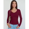 image:imageANRABESS Long Sleeve Shirts for Women V Neck Ribbed Knit Fitted Fall Basic Tshirts Going Out Tops 2026 Casual Trendy ClothesDeep Red