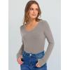 image:imageANRABESS Long Sleeve Shirts for Women V Neck Ribbed Knit Fitted Fall Basic Tshirts Going Out Tops 2026 Casual Trendy ClothesGray Khaki
