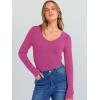 image:imageANRABESS Long Sleeve Shirts for Women V Neck Ribbed Knit Fitted Fall Basic Tshirts Going Out Tops 2026 Casual Trendy ClothesHot Pink