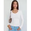 image:imageANRABESS Long Sleeve Shirts for Women V Neck Ribbed Knit Fitted Fall Basic Tshirts Going Out Tops 2026 Casual Trendy ClothesWhite