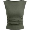 image:imageANRABESS Tank Tops for Women 2026 Summer Going Out Crop Top Sleeveless Boat Neck Rib Tight Ruched Tee Shirts Vacation ClothesArmy Green