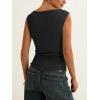 image:imageANRABESS Tank Tops for Women 2026 Summer Going Out Crop Top Sleeveless Boat Neck Rib Tight Ruched Tee Shirts Vacation ClothesBlack