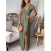 image:imageANRABESS Women Deep V Neck Long Sleeve Slit 2026 Fall Elegant Formal Wedding Guest Cocktail Evening Date Prom Maxi Long DressShort Sleeve Army Green