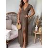 image:imageANRABESS Women Deep V Neck Long Sleeve Slit 2026 Fall Elegant Formal Wedding Guest Cocktail Evening Date Prom Maxi Long DressShort Sleeve Khaki
