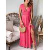 image:imageANRABESS Women Deep V Neck Long Sleeve Slit 2026 Fall Elegant Formal Wedding Guest Cocktail Evening Date Prom Maxi Long DressShort Sleeve Pink