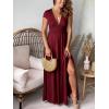 image:imageANRABESS Women Deep V Neck Long Sleeve Slit 2026 Fall Elegant Formal Wedding Guest Cocktail Evening Date Prom Maxi Long DressShort Sleeve Wine Red