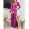 image:imageANRABESS Women Deep V Neck Long Sleeve Slit 2026 Fall Elegant Formal Wedding Guest Cocktail Evening Date Prom Maxi Long DressZlong Sleeve Fushascia Pink