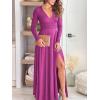 image:imageANRABESS Women Deep V Neck Long Sleeve Slit 2026 Fall Elegant Formal Wedding Guest Cocktail Evening Date Prom Maxi Long DressZlong Sleeve Fushascia Pink