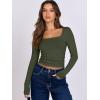 image:imageANRABESS Women Double Lined Long Sleeve Crop Tops Shirts Square Neck Tight Fitted Going Out TShirt Basic Tee Outfits 2026Army Green