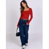 image:imageANRABESS Women Double Lined Long Sleeve Crop Tops Shirts Square Neck Tight Fitted Going Out TShirt Basic Tee Outfits 2026Bright Red