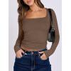 image:imageANRABESS Women Double Lined Long Sleeve Crop Tops Shirts Square Neck Tight Fitted Going Out TShirt Basic Tee Outfits 2026Brown