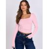 image:imageANRABESS Women Double Lined Long Sleeve Crop Tops Shirts Square Neck Tight Fitted Going Out TShirt Basic Tee Outfits 2026Light Pink