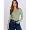 image:imageANRABESS Women Double Lined Long Sleeve Crop Tops Shirts Square Neck Tight Fitted Going Out TShirt Basic Tee Outfits 2026Pea Green