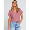 image:imageANRABESS Women Dressy Tops Short Sleeve Casual Blouses V Neck Lace Trim Summer Boho Shirts 2026 Spring Trendy ClothesDusty Rose