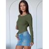 image:imageANRABESS Women Long Sleeve Crew Neck Bodysuits Top 2025 Fall Slim Fit Ribbed Knit Soft Basic Tee ShirtsArmy Green