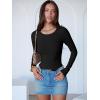 image:imageANRABESS Women Long Sleeve Crew Neck Bodysuits Top 2025 Fall Slim Fit Ribbed Knit Soft Basic Tee ShirtsBlack