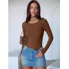 image:imageANRABESS Women Long Sleeve Crew Neck Bodysuits Top 2025 Fall Slim Fit Ribbed Knit Soft Basic Tee ShirtsBrown
