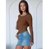 image:imageANRABESS Women Long Sleeve Crew Neck Bodysuits Top 2025 Fall Slim Fit Ribbed Knit Soft Basic Tee ShirtsBrown
