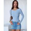 image:imageANRABESS Women Long Sleeve Crew Neck Bodysuits Top 2025 Fall Slim Fit Ribbed Knit Soft Basic Tee ShirtsLight Blue
