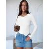 image:imageANRABESS Women Long Sleeve Crew Neck Bodysuits Top 2025 Fall Slim Fit Ribbed Knit Soft Basic Tee ShirtsWhite