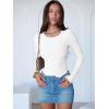 image:imageANRABESS Women Long Sleeve Crew Neck Bodysuits Top 2025 Fall Slim Fit Ribbed Knit Soft Basic Tee ShirtsWhite
