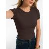 image:imageANRABESS Women Short Sleeve Tops Summer 2026 Double Lined Crewneck T Shirt Basic Tight Workout Tee Y2k ClothesCoffee