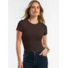 image:imageANRABESS Women Short Sleeve Tops Summer 2026 Double Lined Crewneck T Shirt Basic Tight Workout Tee Y2k ClothesCoffee