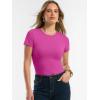 image:imageANRABESS Women Short Sleeve Tops Summer 2026 Double Lined Crewneck T Shirt Basic Tight Workout Tee Y2k ClothesHot Pink
