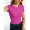 image:imageANRABESS Women Short Sleeve Tops Summer 2026 Double Lined Crewneck T Shirt Basic Tight Workout Tee Y2k ClothesHot Pink