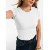 image:imageANRABESS Women Short Sleeve Tops Summer 2026 Double Lined Crewneck T Shirt Basic Tight Workout Tee Y2k ClothesOffwhite