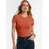 image:imageANRABESS Women Short Sleeve Tops Summer 2026 Double Lined Crewneck T Shirt Basic Tight Workout Tee Y2k ClothesOrange