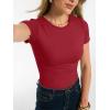 image:imageANRABESS Women Short Sleeve Tops Summer 2026 Double Lined Crewneck T Shirt Basic Tight Workout Tee Y2k ClothesRed