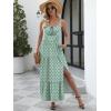 image:imageANRABESS Women Summer Casual Floral Printed Square Neck Sleeveless Straps Elastic Waist Slit Beach Vacation Maxi DressGreen