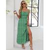 image:imageANRABESS Women Summer Casual Floral Printed Square Neck Sleeveless Straps Elastic Waist Slit Beach Vacation Maxi DressGreen Floral