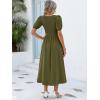 image:imageANRABESS Women Summer Casual Puff Short Sleeve Square Neck Smocked Button Up High Waist Flowy Vacation Midi Dresses amp PocketsArmy Green