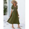 image:imageANRABESS Women Summer Casual Puff Short Sleeve Square Neck Smocked Button Up High Waist Flowy Vacation Midi Dresses amp PocketsArmy Green