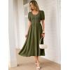 image:imageANRABESS Women Summer Casual Puff Short Sleeve Square Neck Smocked Button Up High Waist Flowy Vacation Midi Dresses amp PocketsArmy Green