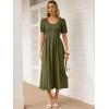 image:imageANRABESS Women Summer Casual Puff Short Sleeve Square Neck Smocked Button Up High Waist Flowy Vacation Midi Dresses amp PocketsArmy Green