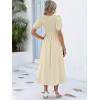 image:imageANRABESS Women Summer Casual Puff Short Sleeve Square Neck Smocked Button Up High Waist Flowy Vacation Midi Dresses amp PocketsBeige