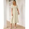 image:imageANRABESS Women Summer Casual Puff Short Sleeve Square Neck Smocked Button Up High Waist Flowy Vacation Midi Dresses amp PocketsBeige