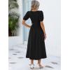 image:imageANRABESS Women Summer Casual Puff Short Sleeve Square Neck Smocked Button Up High Waist Flowy Vacation Midi Dresses amp PocketsBlack