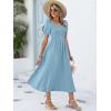 image:imageANRABESS Women Summer Casual Puff Short Sleeve Square Neck Smocked Button Up High Waist Flowy Vacation Midi Dresses amp PocketsBright Blue
