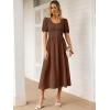 image:imageANRABESS Women Summer Casual Puff Short Sleeve Square Neck Smocked Button Up High Waist Flowy Vacation Midi Dresses amp PocketsBrown