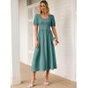 image:imageANRABESS Women Summer Casual Puff Short Sleeve Square Neck Smocked Button Up High Waist Flowy Vacation Midi Dresses amp PocketsLake