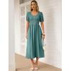 image:imageANRABESS Women Summer Casual Puff Short Sleeve Square Neck Smocked Button Up High Waist Flowy Vacation Midi Dresses amp PocketsLake