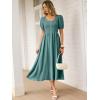 image:imageANRABESS Women Summer Casual Puff Short Sleeve Square Neck Smocked Button Up High Waist Flowy Vacation Midi Dresses amp PocketsLake