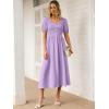 image:imageANRABESS Women Summer Casual Puff Short Sleeve Square Neck Smocked Button Up High Waist Flowy Vacation Midi Dresses amp PocketsLight Purple