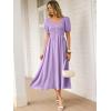 image:imageANRABESS Women Summer Casual Puff Short Sleeve Square Neck Smocked Button Up High Waist Flowy Vacation Midi Dresses amp PocketsLight Purple