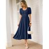 image:imageANRABESS Women Summer Casual Puff Short Sleeve Square Neck Smocked Button Up High Waist Flowy Vacation Midi Dresses amp PocketsNavy Blue