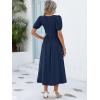 image:imageANRABESS Women Summer Casual Puff Short Sleeve Square Neck Smocked Button Up High Waist Flowy Vacation Midi Dresses amp PocketsNavy Blue